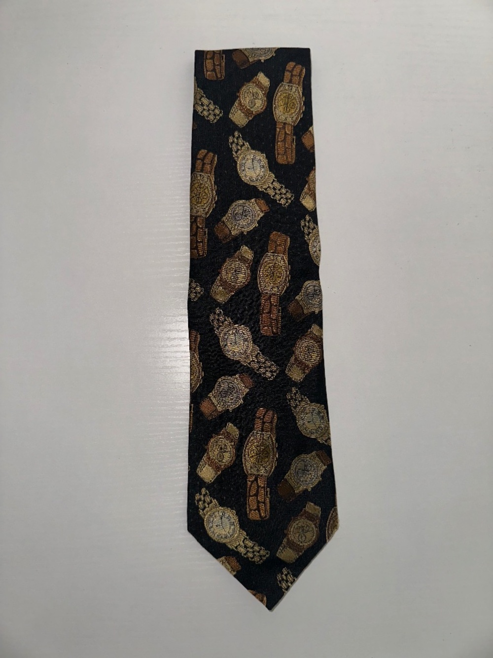 Robert Talbott Best of Class Nordstrom Black Gold Wristwatch Print Silk Tie